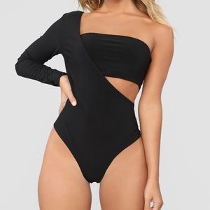 Black one shoulder bodysuit with tube top